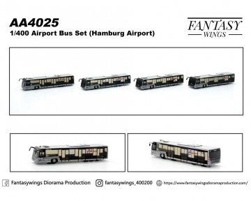 Airport Cobus Bus Set,  Hamburg Airport, 4 pcs  1:400 Scale FW-AA4025 Fantasy Wings