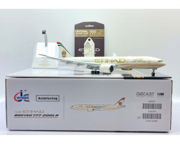 Etihad B777-200LR w/Ltd edition Air Tag, Flaps A6-LRB 1:200 Scale JC Wings JC2ETD0317A