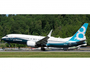 Boeing B737 MAX8 N8701Q House Colors, w/stand 1:200 Scale KJ Models KJ-B73M-095