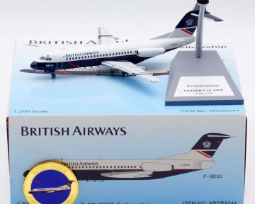 British Airways Fokker F28 w/stand F-GDUU 1:200 Scale Inflight ARDBA044