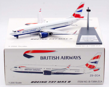 British Airways B737 MAX8 w/stand ZS-ZCA 1:200 Scale B Models B-738M-ZCA