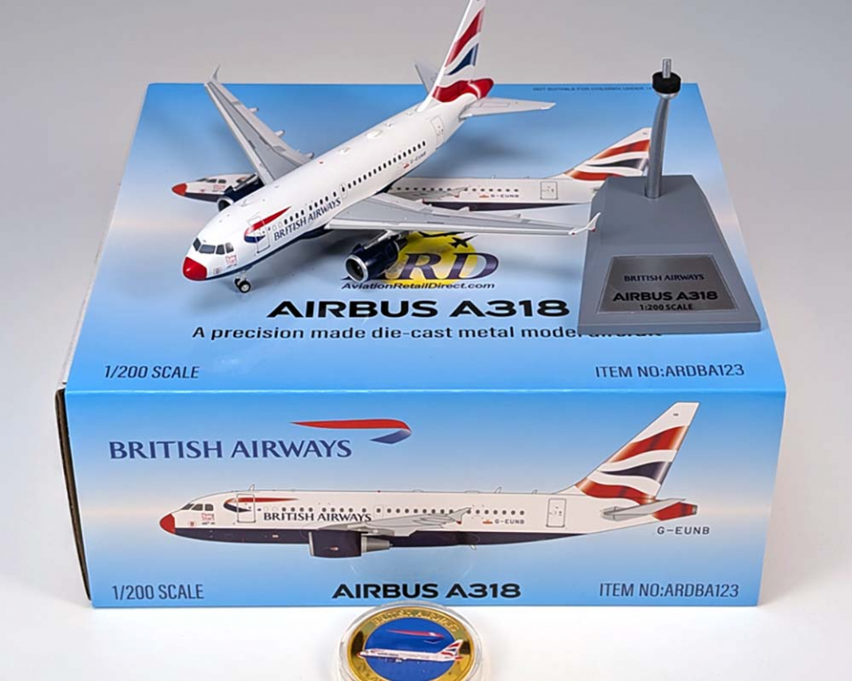 www.JetCollector.com: British Airways A318CJ red nose, w/stand G-EUNB 1:200  Scale Inflight ARDBA123