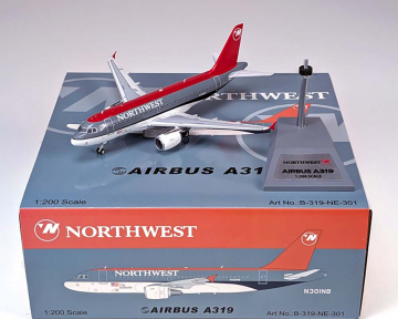 Northwest A319 w/stand N301NB 1:200 Scale B Models B-319-NE-301