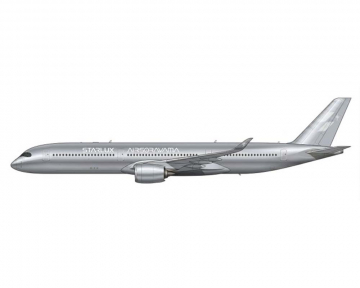 Starlux Airlines A350-1000XWB "Airsorayama Silver", flaps down, w/stand B-58553 1:200 Scale JC Wings