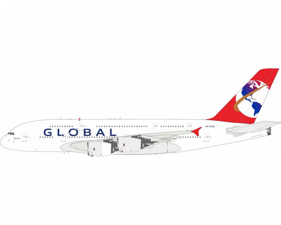GLOBAL AIRLINES A380-800 グローバル av スタンド付き www.JetCollector.com: Global Airlines A380 w/stand 9H-GLOBL 1:200